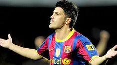 Luapan kegembiraan David Villa setelah menyumbang dua gol untuk kemenangan Barcelona yang menundukkan Sevilla 5-0 di Nou Camp, 30 Oktober 2010. AFP PHOTO/JOSEP LAGO