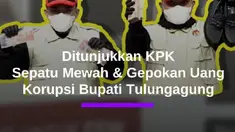 Komisi Pemberantasan Korupsi mempertontonkan empat pasang sepatu dan uang tunai ratusan juta rupiah milik Bupati Tulungagung yang terjaring OTT. Juru bicara KPK Budi Prasetyo menyebut harga empat pasang sepatu Bupati setara Rp129 juta. Sebelumnya Komisi Pemberantasan Korupsi (KPK) berhasil mengun...