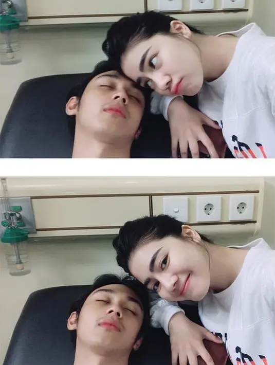 Siapa sih yang tidak senang jika saat sakit ditemani oleh kekasih, itulah yang dirasakan oleh Caesar Hito. (Foto: instagram.com/felicyangelista_)