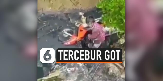 VIDEO: Bocah Nangis Histeris Usai Tercebur Got Bersama Motornya