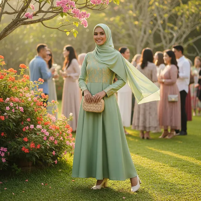 Model Gamis Outdoor untuk Pesta Kebun (Image by Gemini AI)