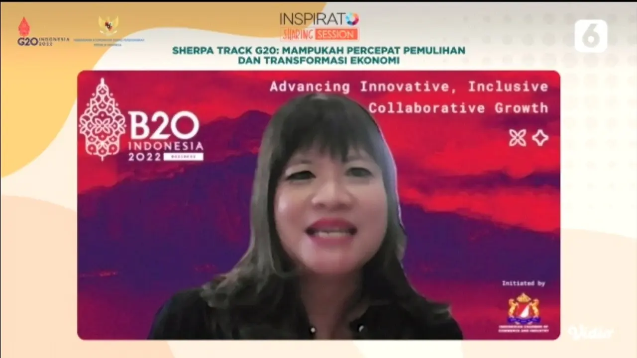 Wakil Ketua Umum Kadin Indonesia Bidang Maritim, Investasi dan Luar Negeri Shinta W. Kamdani dalam Inspirato Sharing Session Liputan6.com bertajuk Sherpa Track G20: Mampukah Percepat Pemulihan dan Transformasi Ekonomi Indonesia, Jumat (28/10/2022). 