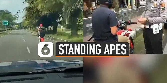 VIDEO: Apes, Pemuda Standing Motor di Jalanan Sepi Terciduk Polisi di Belakangnya