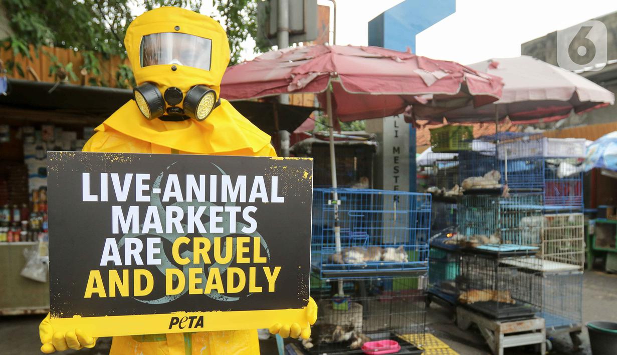 Aksi protes bertujuan mengingatkan masyarakat bahwa kondisi pasar hewan hidup yang kumuh berpotensi menciptakan penyebaran baru bagi penyakit zoonotik. (Liputan6.com/Herman Zakharia)