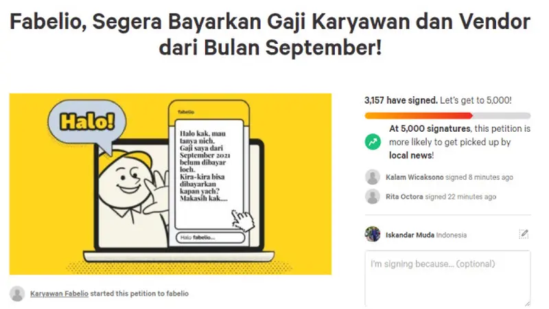 Karyawan Tuntut Fabelio Bayar Gaji Lewat Petisi Online