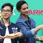 Putra Presiden Joko Widodo atau Jokowi, Gibran Rakabuming dan Kaesang Pangarep menunjukkan Sang Pisang dan Markobar saat launching outlet baru di Cikini, Jakarta, Minggu (11/3). Outlet tersebut hasil kolaborasi keduanya. (Liputan6.com/Immanuel Antonius)