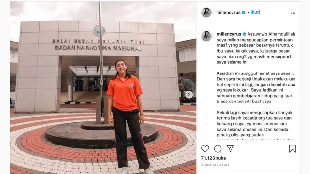 Unggahan Millendaru alias Millen Cyrus. (Foto: Instagram @millencyrus)