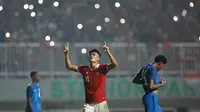 Pemain Timnas Indonesia, M. Ramadhan Sananta merayakan kemenangan timnya&nbsp;saat laga FIFA Match Day antara Timnas Indonesia melawan Timnas Curacao di Stadion Pakansari, Bogor, Selasa (27/09/2022). (Bola.com/Muhammad Iqbal Ichsan)