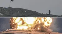 Gumpalan api panas akibat serangan rudal Amerika Serikat melahap salah satu anggota ISIS di Kota Kobani.