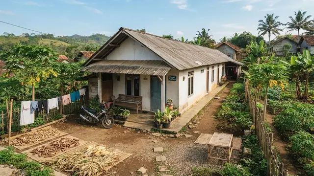 Model rumah di pinggir kebun yang sederhana dan hemat biaya model memanjang mengikuti lahan