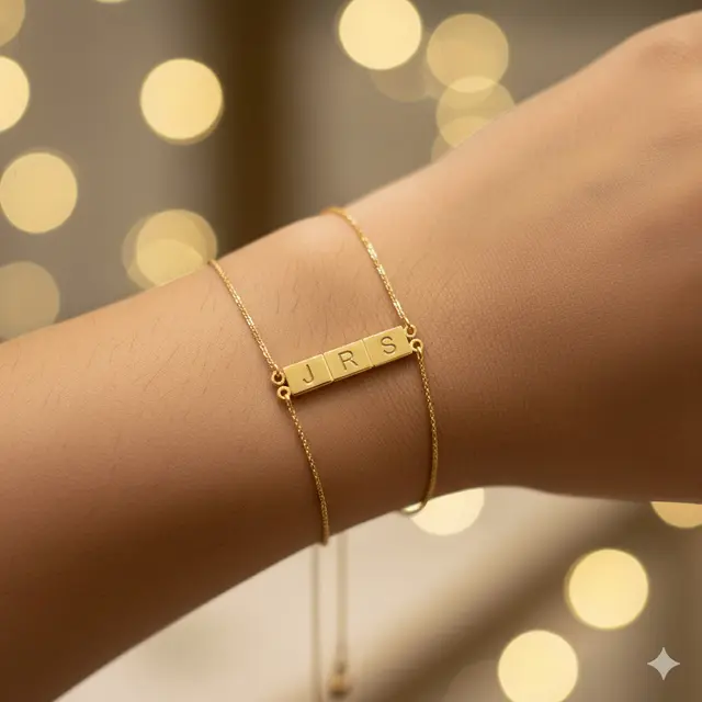 Model Gelang Emas Kombinasi Rantai dan Plate Nama