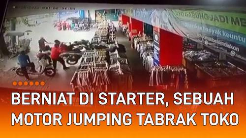 VIDEO: Berniat di Starter, Sebuah Motor Jumping Tabrak Toko Busana