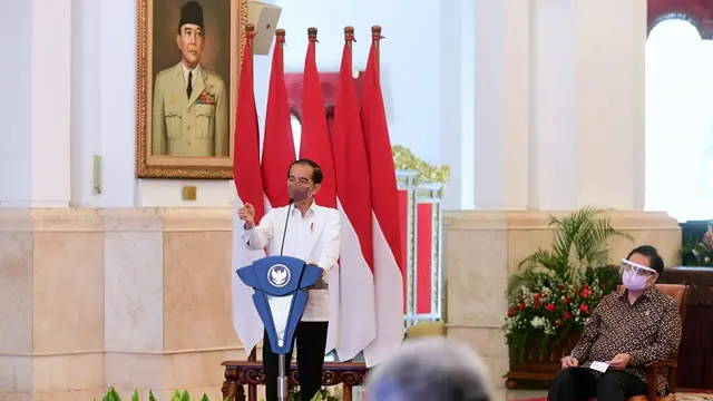 Presiden Jokowi saat menggelar Pertemuan dengan perwakilan para ketua asosiasi di bidang ekonomi dan bisnis di Istana Negara Jakarta, Rabu (8/9/2021).