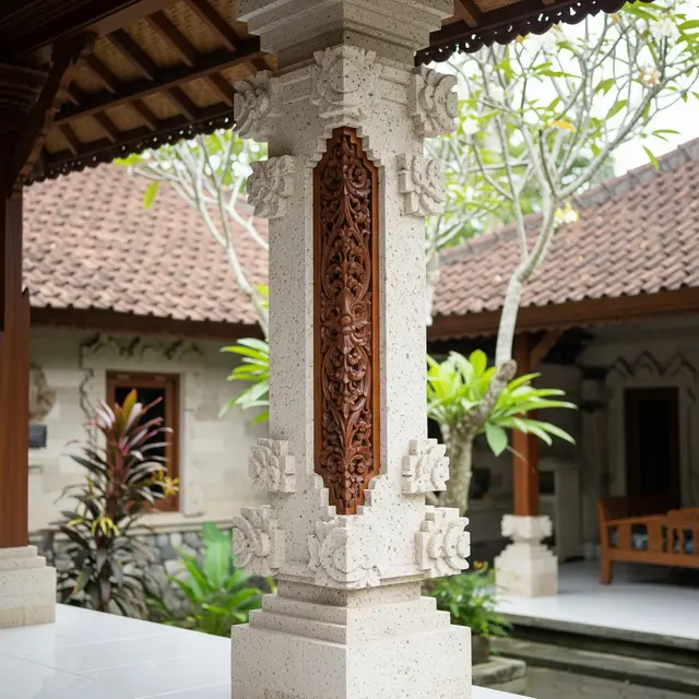 Model Tiang Rumah Batu Alam Kombinasi Kayu