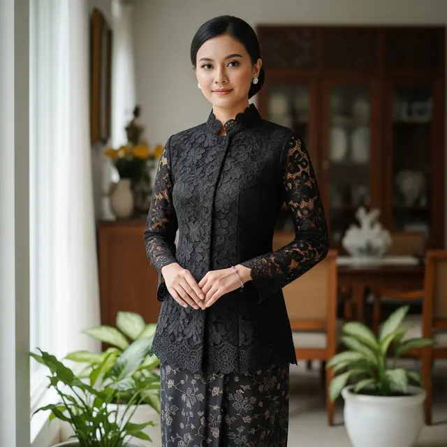 9 Model Atasan Brokat Warna Hitam Elegan, Gaya Klasik Modern