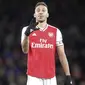 Penyerang Arsenal, Pierre-Emerick Aubameyang berselebrasi usai mencetak gol ke gawang Newcastle United pada pertandingan lanjutan Liga Inggris di Stadion Emirates di London, Minggu, (16/2/2020). Arsenal menang telak 4-0 atas Newcastle. (AP Photo/Frank Augstein)