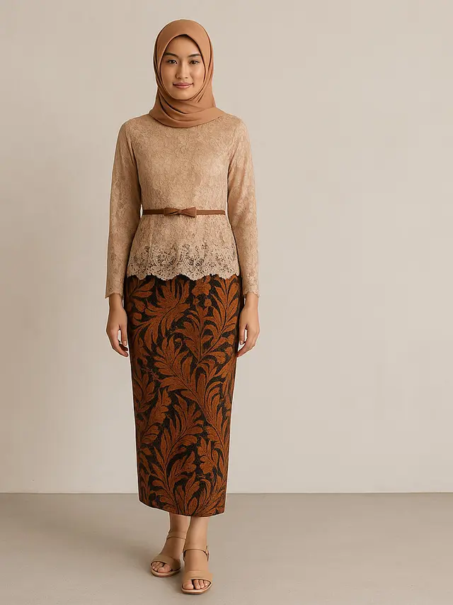 Tren Model Batik Brokat Kombinasi Rok Span Modern 2025/Ilustrasi AI