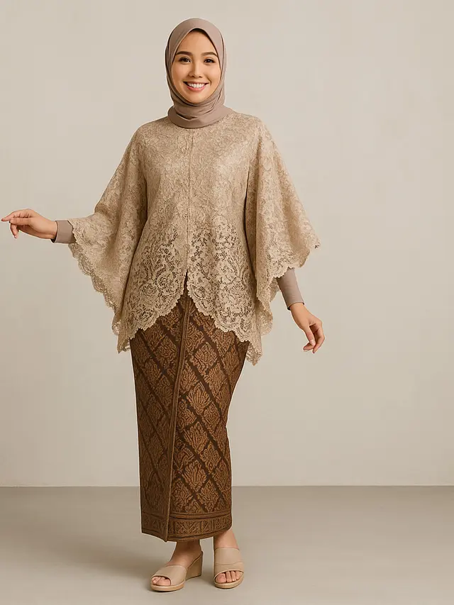 Model Kebaya Brokat Lengan Kelelawar Kombinasi Batik 2025 yang Elegan/Ilustrasi AI