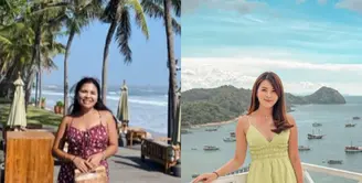 Liburan di pantai, Giovani dan Felicia tampil mengenakan dress spaghetti strap. Keduanya pun membawa tas anyam etniknya. @feliciahutapeaaa/@chengiovanis