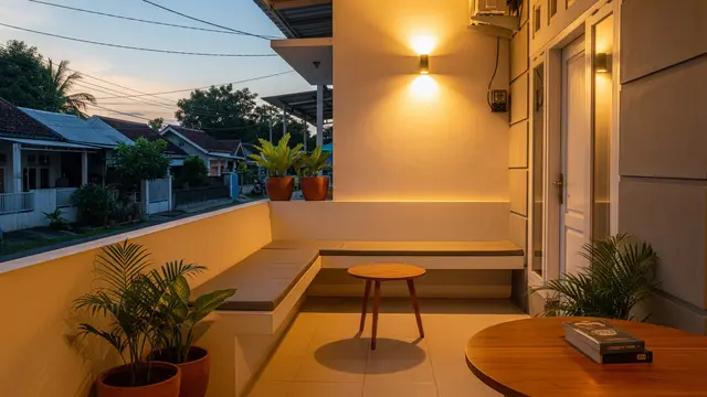 Desain Teras Sederhana Tanpa Terlihat Sempit, Cocok untuk Santai Sambil Ngeteh di Rumah Model Linear dengan Bangku Menyatu di Dinding