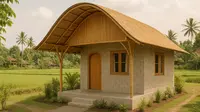 Model Rumah Kecil tapi Cantik dari Bambu dan Batako di Desa (created by AI)
