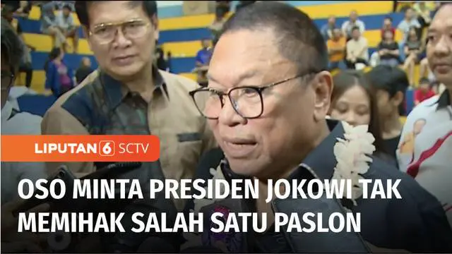 Ketua Umum Partai Hanura, Oesman Sapta Odang meminta Presiden Joko Widodo bersikap netral dengan tak memihak salah satu paslon dalam Pilpres 2024. Pernyataan ini disampaikan OSO saat menghadiri pembukaan kejuaran basket di Pontianak, Kalimantan Barat...