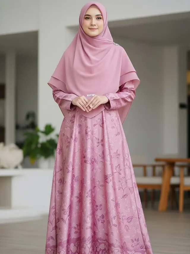 Gamis Batik Sutra Syar'i Potongan A-Line Klasik