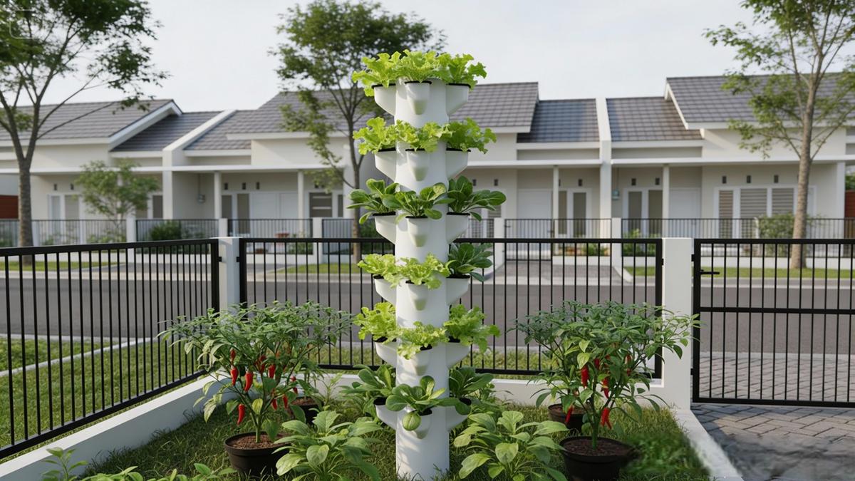 10 Ide Model Kebun Sayur Mini dengan Kombinasi Vertical Tower System, Solusi Lahan Sempit