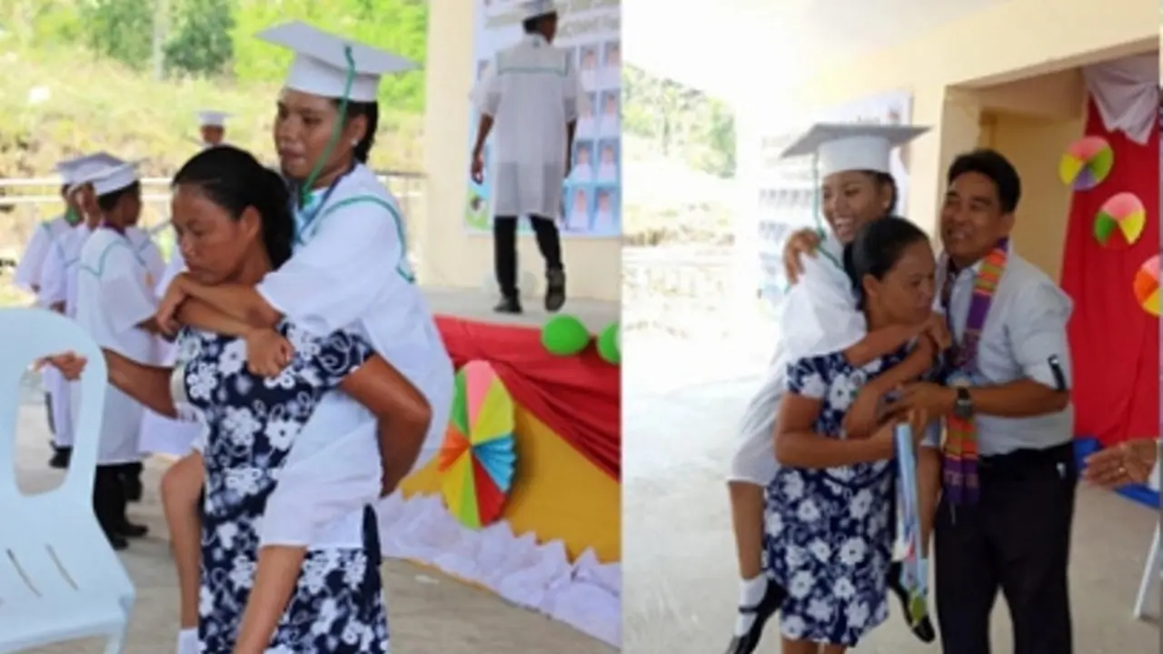 Kisah Haru Ibu Gendong Putrinya yang Lumpuh Saat Wisuda