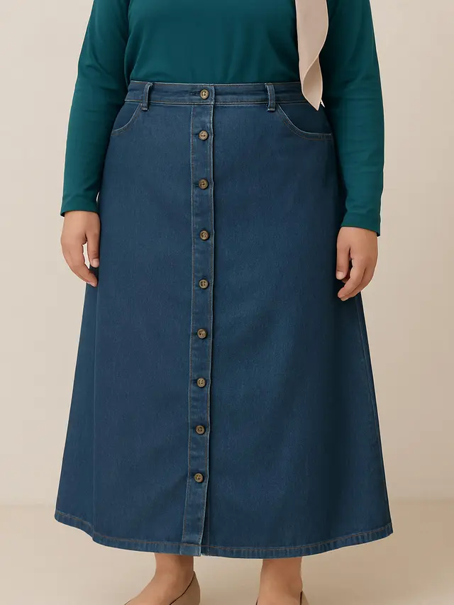 Rok Jeans untuk Orang Gemuk Berhijab (Foto: ChatGPT)