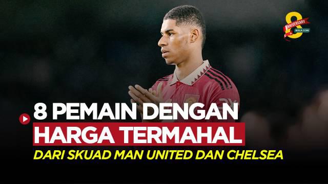 Berita Motion grafis deretan pemain dengan nilai pasar tertinggi dari skuad Manchester United dan Chelsea, yang akan bertemu dalam lanjutan laga tunda Liga Inggris 2022/2023.
