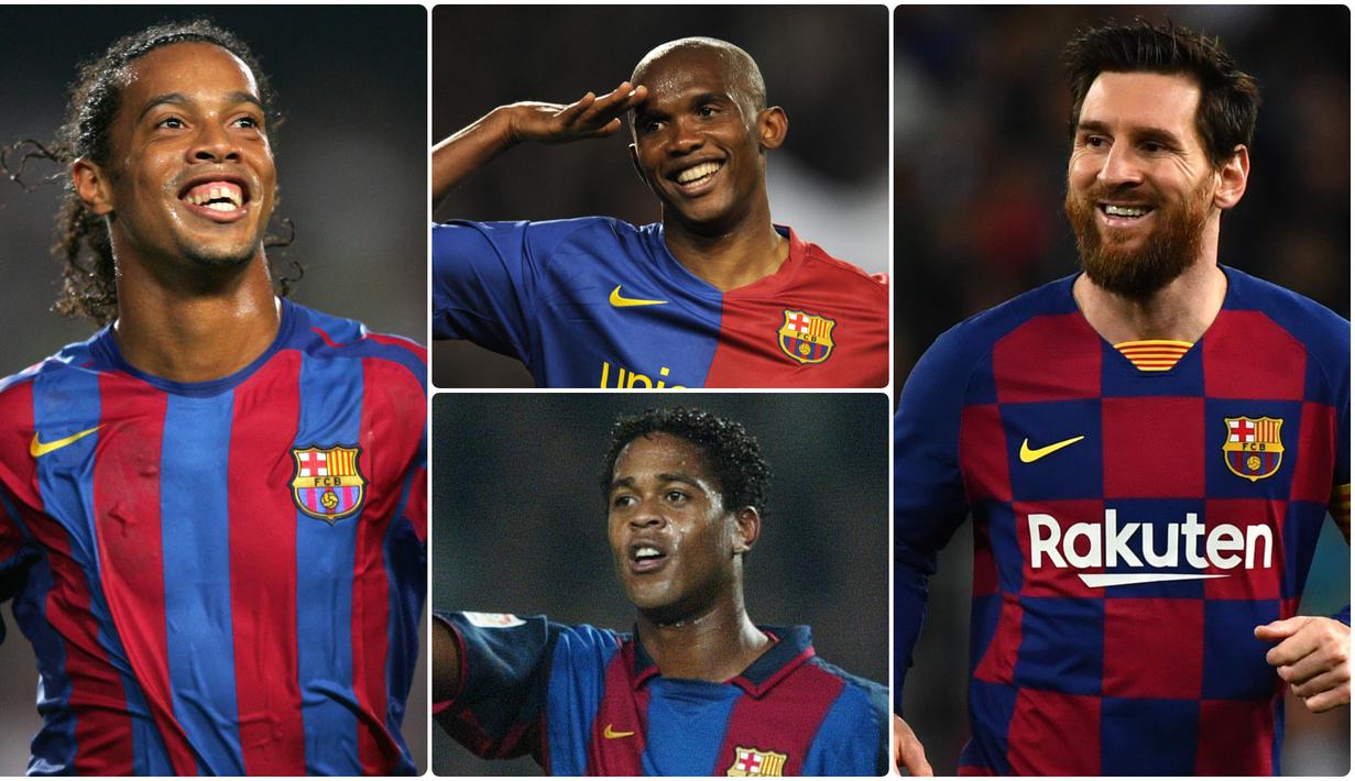 Barcelona tak pernah kekurangan talenta-talenta penyerang hebat di lapangan hijau. Seperti Lionel Messi yang selalu kerap menyuguhkan aksi-aksi hebat bersama tim berjuluk Blaugrana ini. Berikut Lionel Messi dan penyerang legendaris Barcelona. (kolase foto AFP)