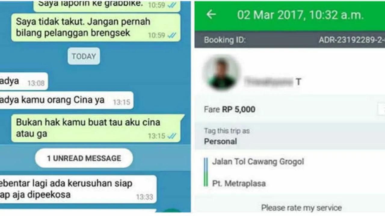 Bukti pelecehan oleh driver Grab Bike/Facebook.
