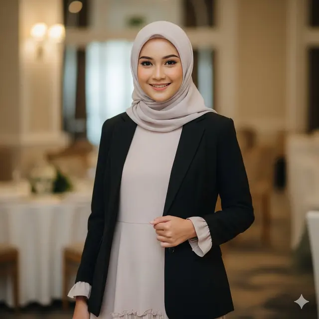Dress A-line Ruffle + Blazer Hitam Minimalis