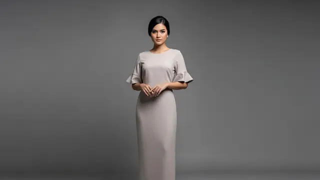 Sheath Long Dress Minimalis Lengan Ruffle