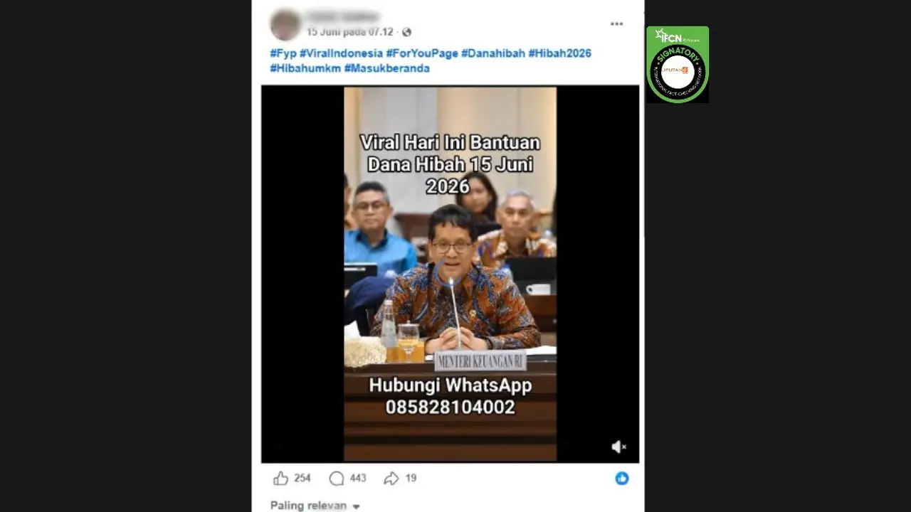 Cek Fakta Liputan6.com mendapati klaim video Menkeu Purbaya Yudhi Sadewa meresmikan program dana hibah.