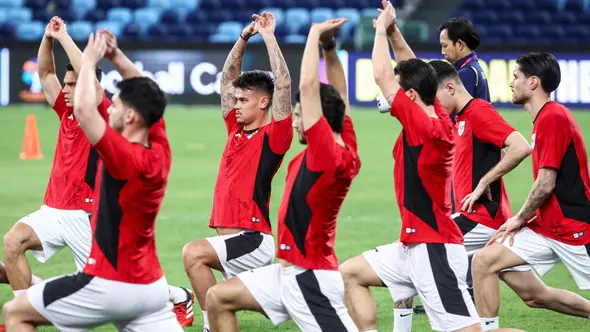 Menghadapi Australia, Timnas Indonesia menyiapkan 29 pemain. (DAVID GRAY/AFP)