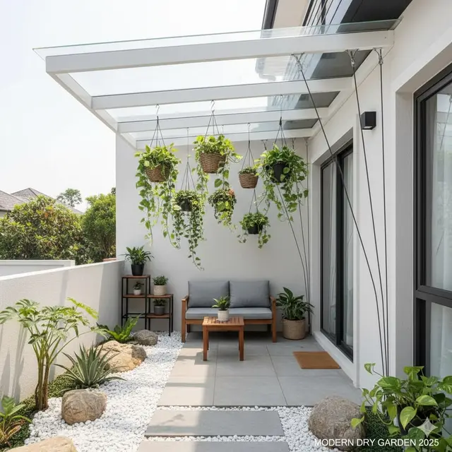 Teras dengan Taman Kering & Tanaman Gantung