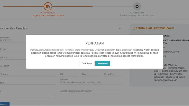 Formulir izin keluar masuk DKI Jakarta dapat diisi di laman resmi DKI Jakarta
