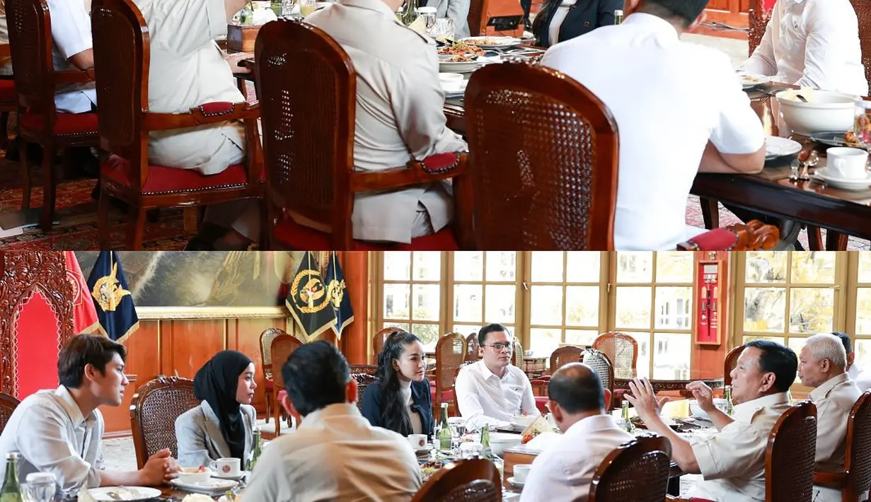 Di foto lainnya menampilkan momen akrab Nikita Mirzani bersama beberapa rekan artis lain seperti Lesti Kejora dan Rizky Billar makan bareng dan mengobrol bersama Prabowo. [Foto: Instagram/nikitamirzanimawardi_172]