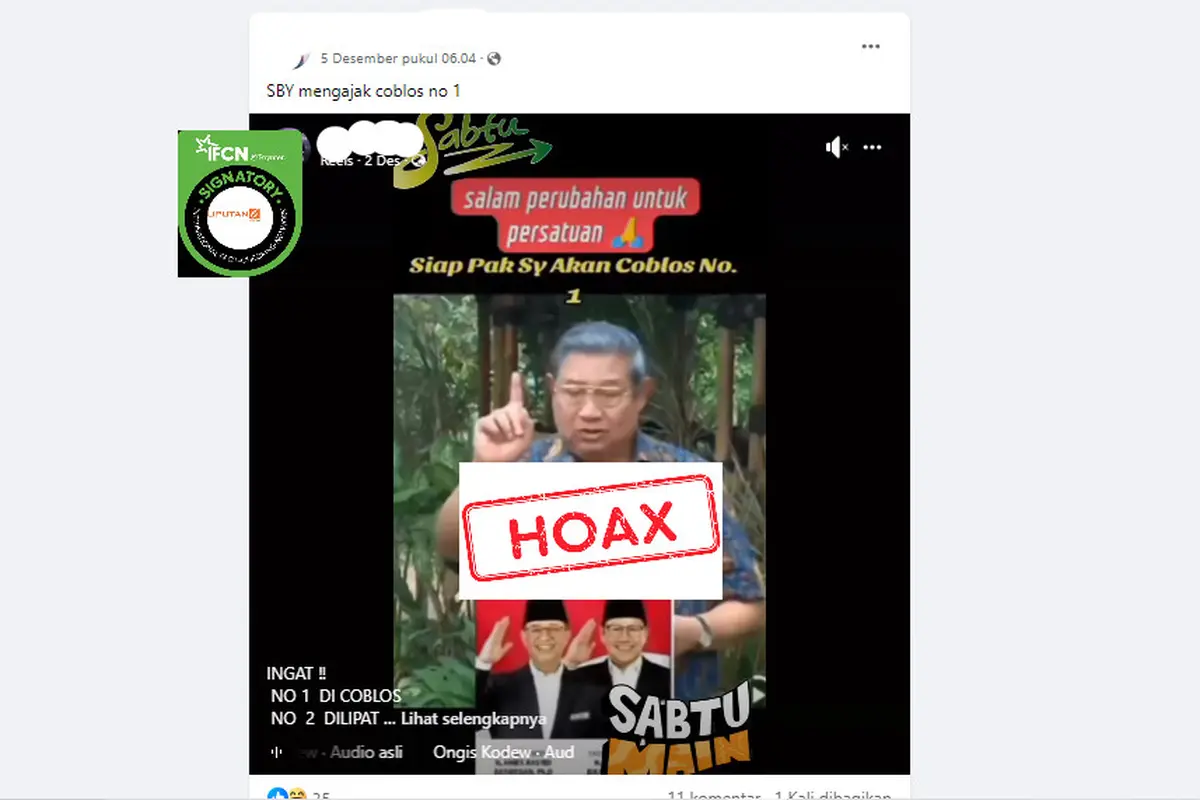 Tangkapan layar salah satu hoaks yang menyerang Capres-Cawapres AMIN