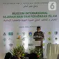 Menteri Agama Fachrul Razi menyampaikan sambutan dalam peresmian groundbreaking Museum Internasional Sejarah Nabi dan Peradaban Islam di kawasan Ancol, Jakarta, Rabu (26/2/2020). Museum ini rencananya akan dibangun di atas tanah seluas sekitar 6 hektare. (Liputan6.com/Faizal Fanani)