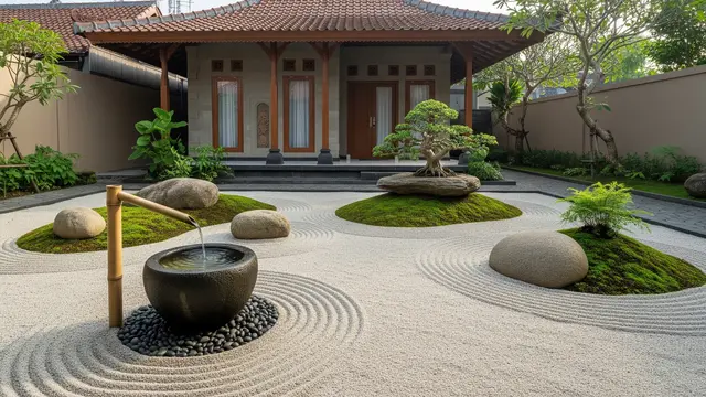 Model Taman Rumah Kecil dengan Air Mancur Mini untuk Suasana Tenang dan Natural/ Ilustrasi Gambar Oleh AI