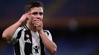 Penyerang Juventus asal Portugal #07, Francisco Conceicao, merayakan golnya dalam pertandingan Seri A Italia antara Genoa dan Juventus di Stadion Luigi-Ferraris, Genoa pada 28 September 2024. (MARCO BERTORELLO/AFP)