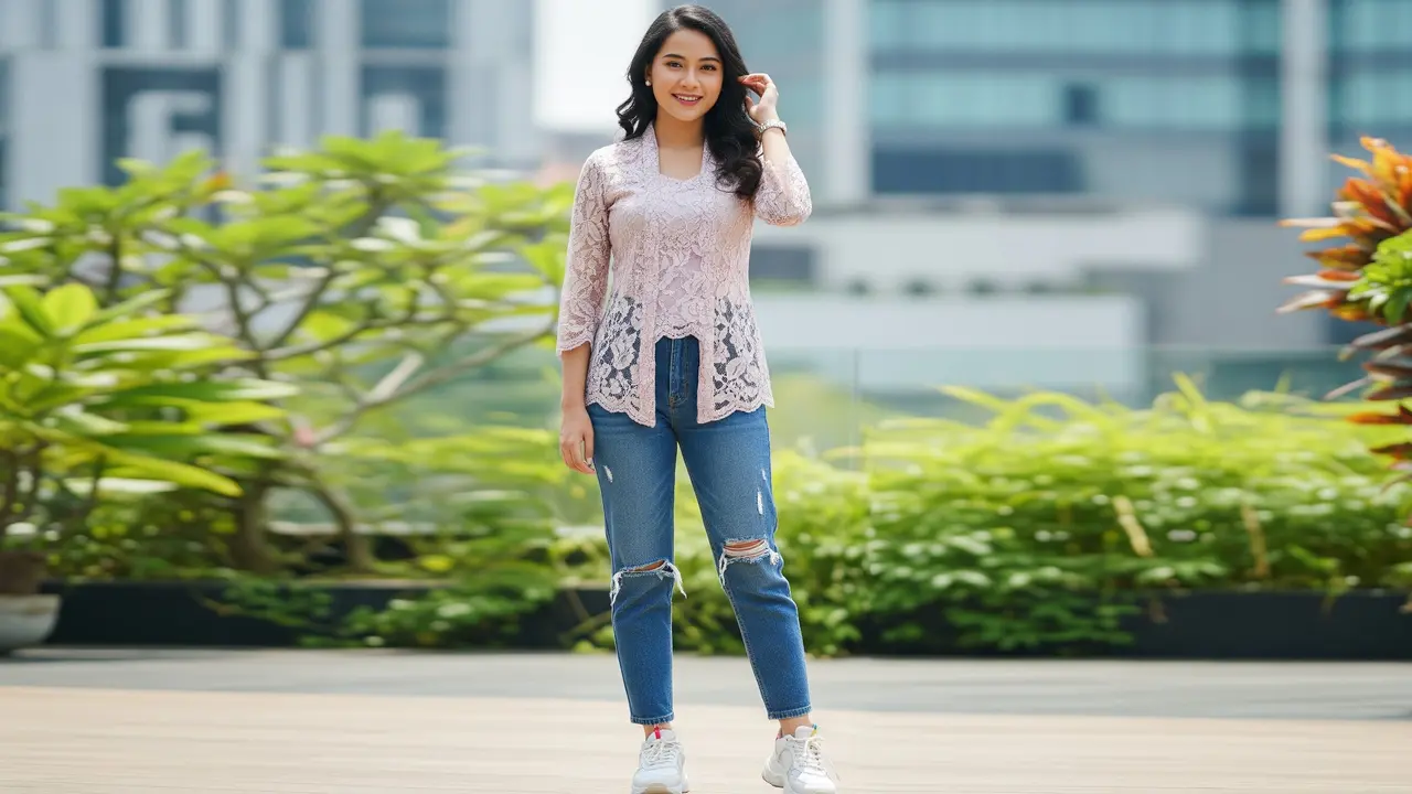 Model Kebaya Modern dengan Celana Jeans