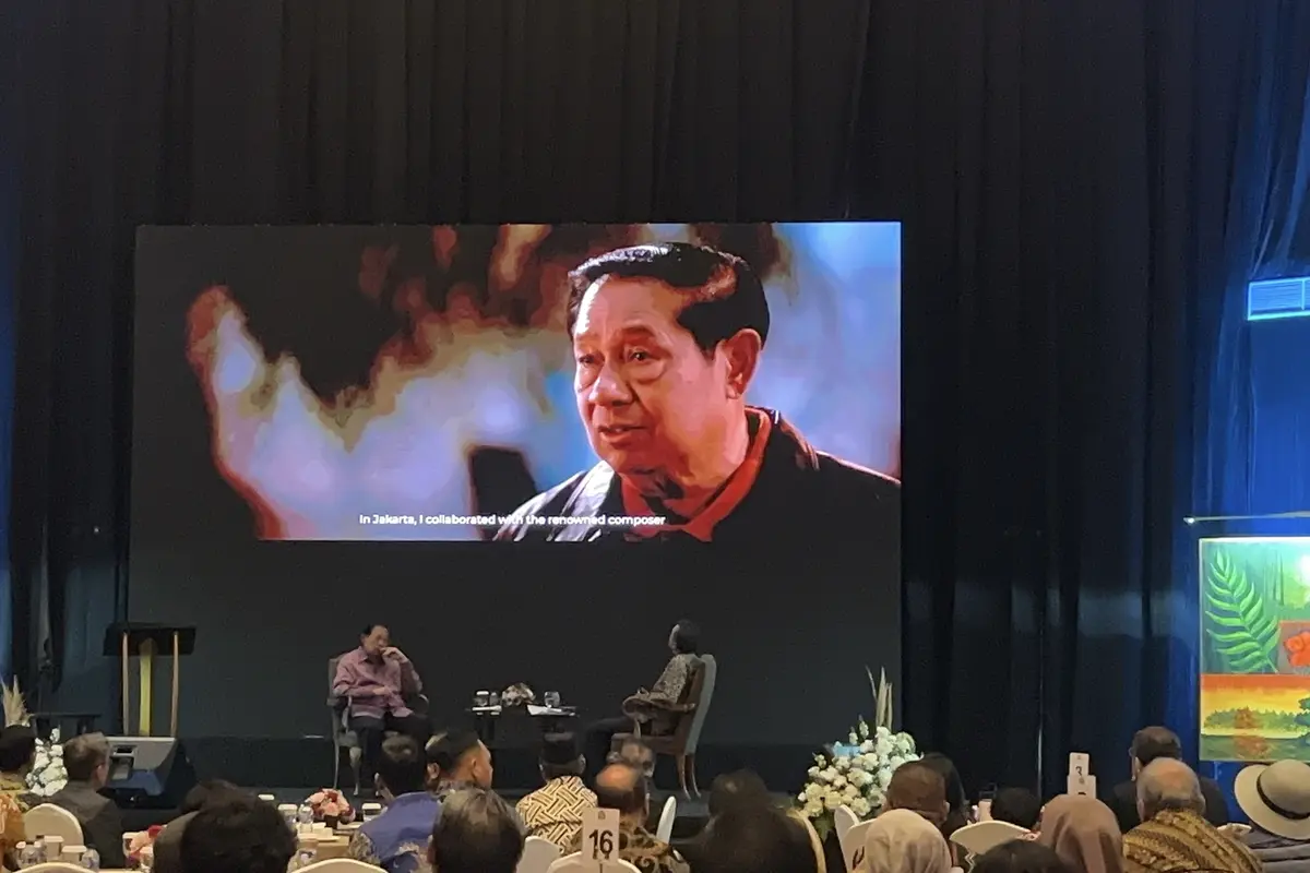 Presiden RI keenam, Susilo Bambang Yudhoyono (SBY), dalam Pidato Kebangsaannya soal gejala “The World Disorder and The Future of Our Civilization” yang digelar Institut Peradaban di Menara Bank Mega, Jakarta Selatan, Rabu (30/7/2025) (Liputan6.com/Winda