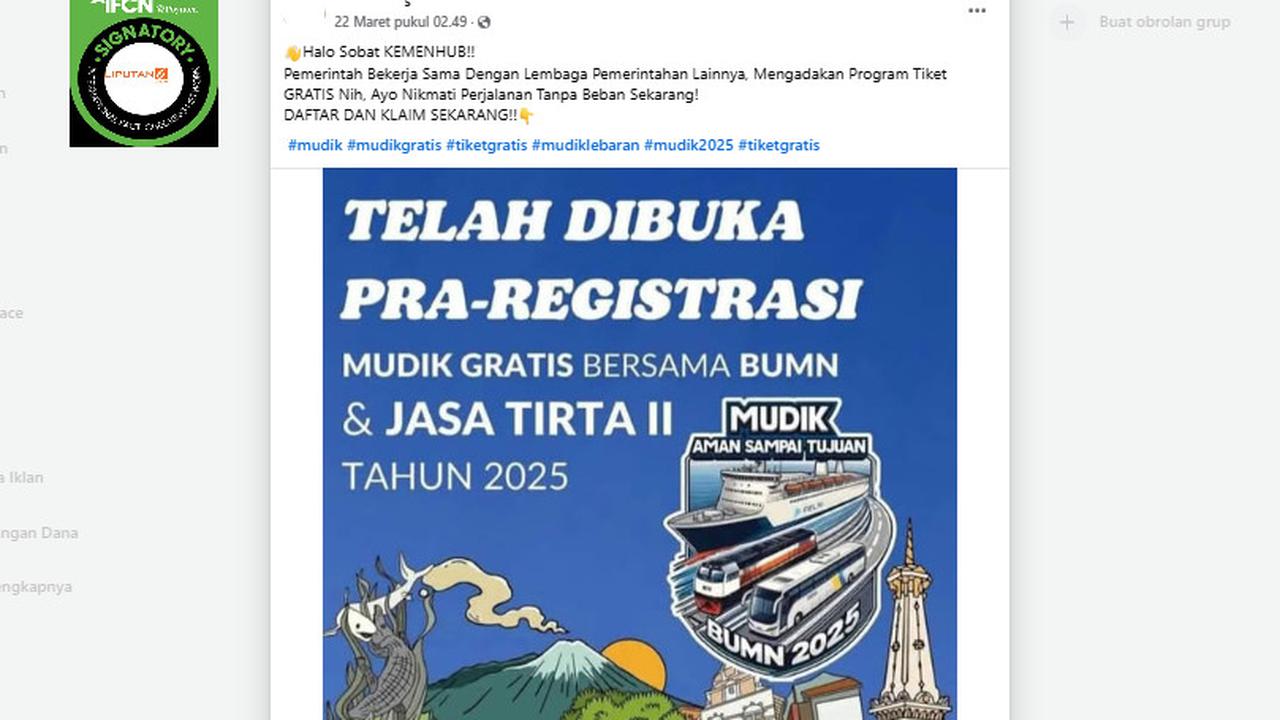 Tangkapan layar klaim link pendaftaran tiket mudik gratis Kemenhub,