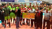 Tim voli putra Jakarta STIN BIN memungkasi putaran pertama PLN Mobile Proliga 2024 dengan status juara di GOR Tri Dharma, Gresik, Jumat (17/5/2024) malam WIB. (Bola.com/Aditya Wany)