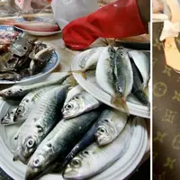 Ketika tas branded dijadikan tempat untuk membawa ikan segar. (Getty)