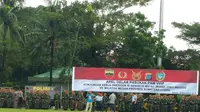 Apel gabungan menjelang kedatangan Presiden Jokowi untuk acara ngunduh mantu Kahiyang Ayu (Liputan6.com/ Nanda Perdana Putra)